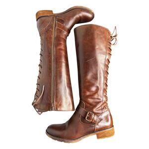 Söfft Leather Riding Boots Brown Lace Up Zip 9M
